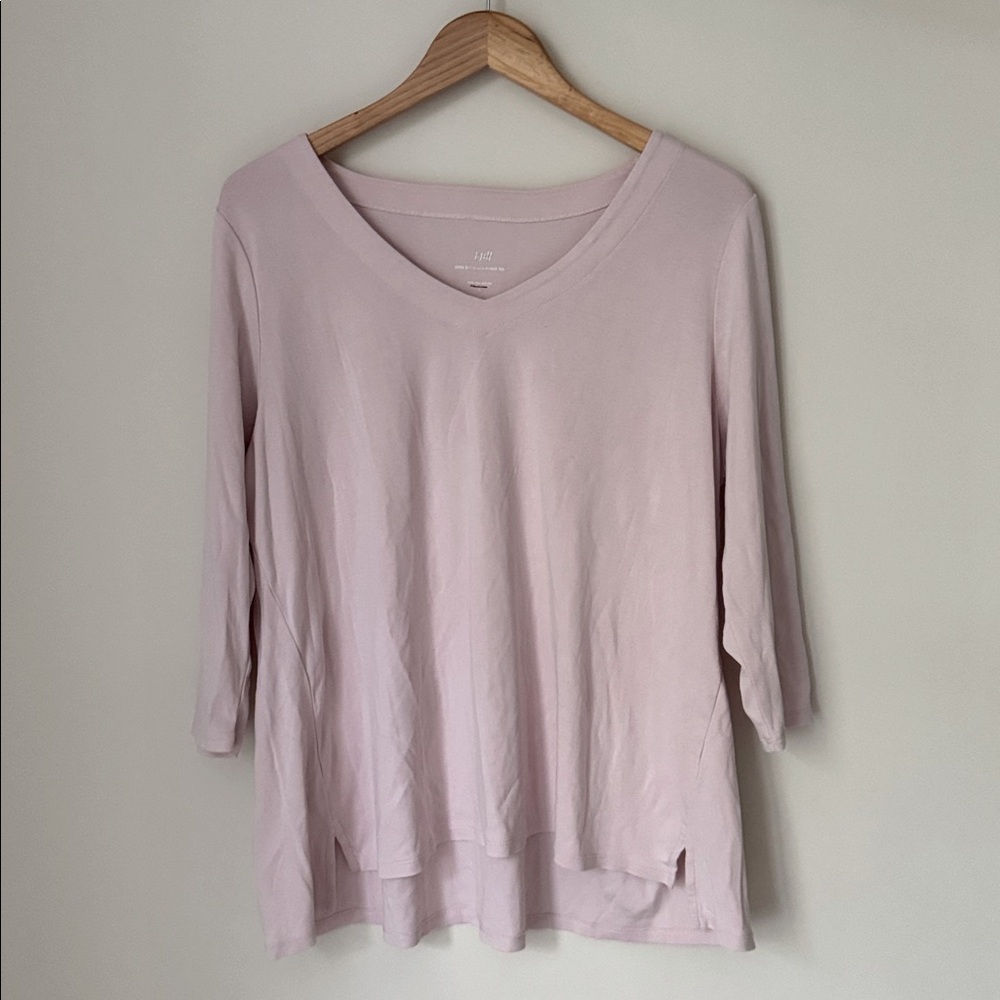 🟢 5/$25 - J. Jill 100% Pima Cotton 3/4 Sleeve V Neck Top in Light Pink | Sz XL